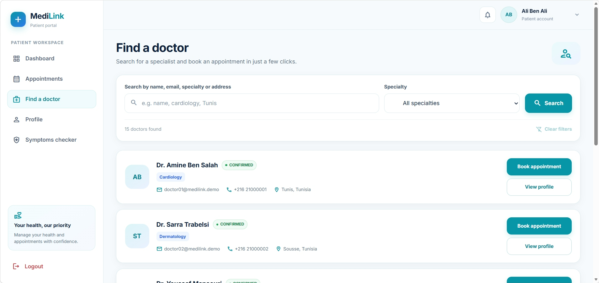 MediLink — Doctor discovery by specialty