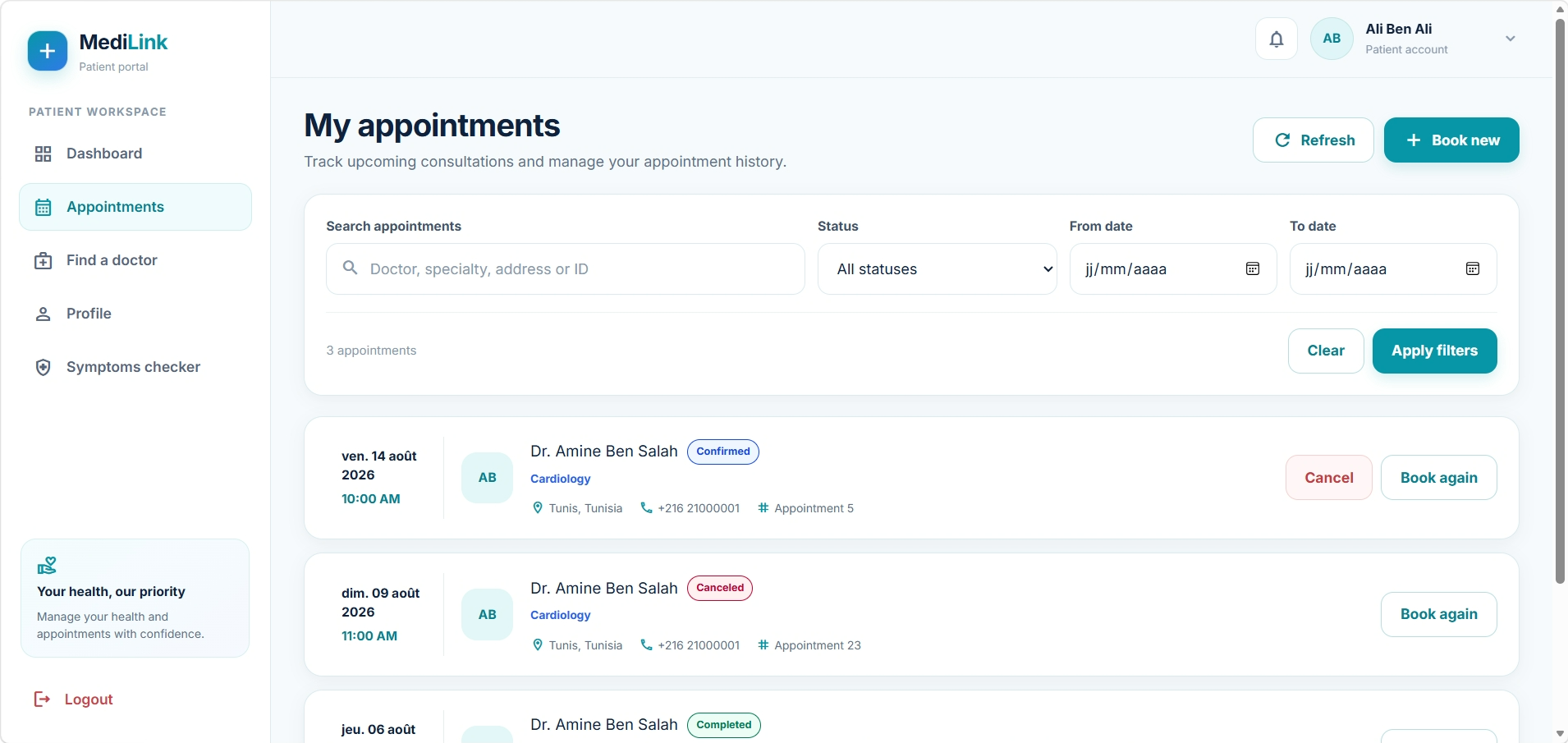 MediLink — Appointment booking