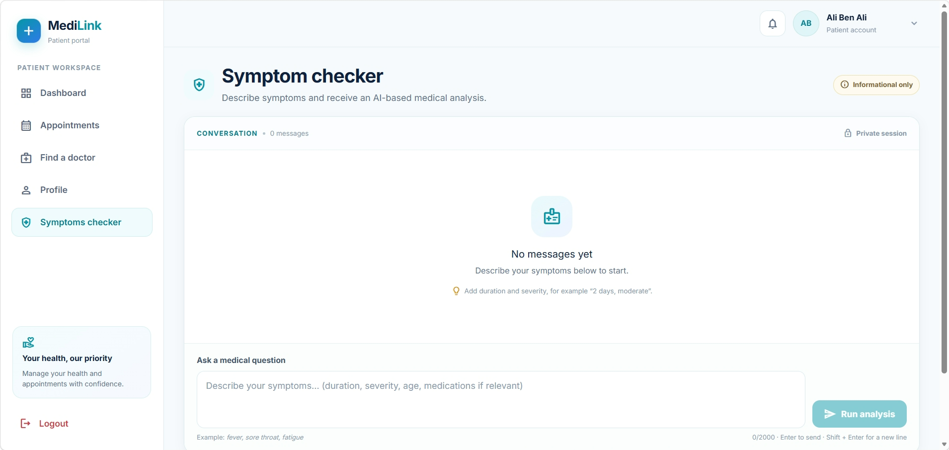 MediLink — AI-assisted symptom checker